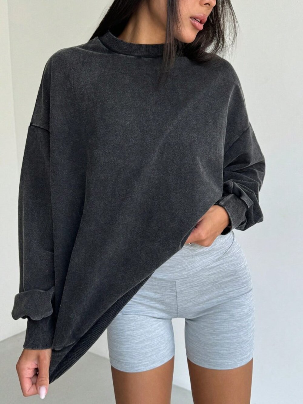 Grey Casual Women's Leopard Print Drop Shoulder Rib-Knit Pullovers - Picture 3 of 5
